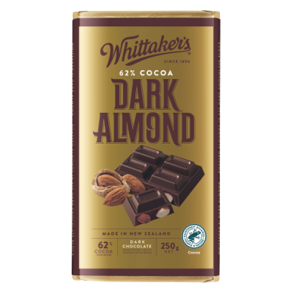 Whittaker's Dark Almond 62% Cocoa Dark Chocolate Block