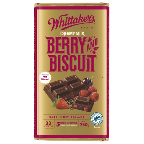Whittaker's Berry And Biscuit 33% Cocoa Milk Chocolate Block